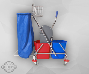 WÓZEK DWUWIADERKOWY 2x17L z wyciskarką koszykiem i uchwytem na worek na odpady na metalowym stelażu