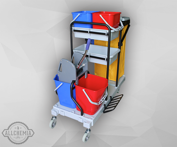 WÓZEK SERWISOWY MAXI multisystem z wyciskarką uchwytem na worek na odpady szufladami pojemnikami 2x20l